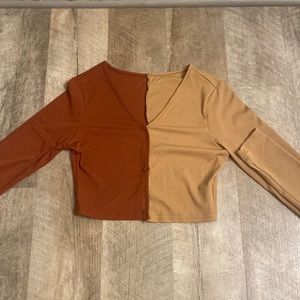 SHEIN Medium Brown/Tan Button Up Cropped Long Sleeve